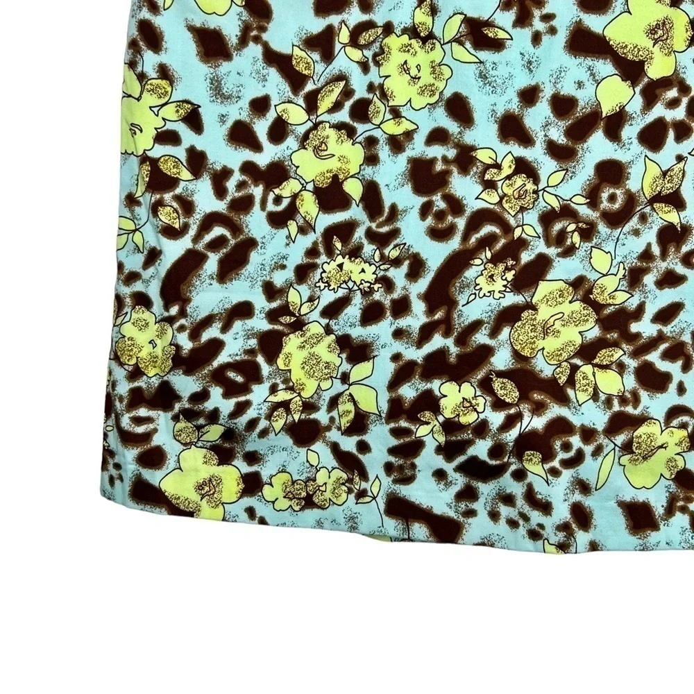 Vintage Y2K Leopard Floral Aqua Skort Mini Skirt NWT Size 12 Golf Tennis